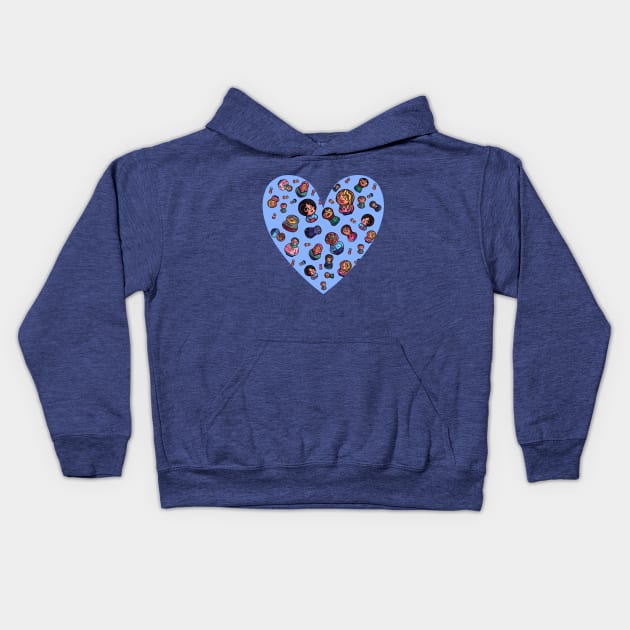 Russian Dolls Blue Heart Kids Hoodie by Hoda Hefzy 